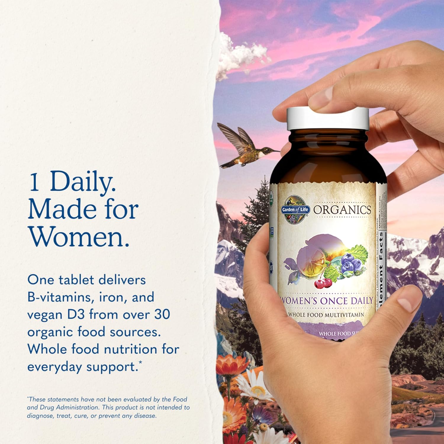 Garden of Life Organics Multivitamínico para Mujeres - Multivitamínico diario con alimentos integrales, hierro, biotina, vegano, orgánico, 60 comprimidos