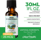 Vitamina D3 Concentrado - 1000 UI por gota - Complemento alimenticio - 30 ml (1 fl oz) - Maxi Health