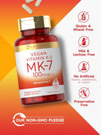 Carlyle MK-7 Vitamina K2 100 mcg | 200 Cápsulas | Suplemento Vegano, No GMO y Sin Gluten