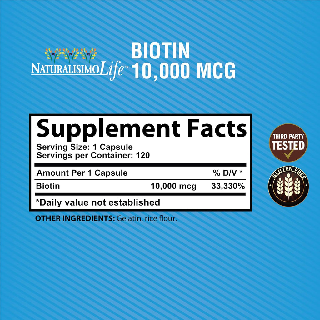 Biotina 10.000 mcg Alta Potencia - 120 Cápsulas de NaturalisimoLife