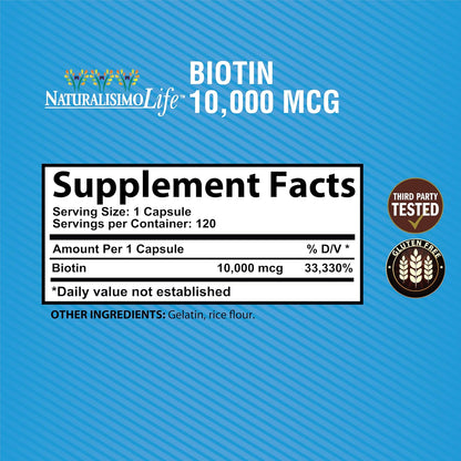 Biotina 10.000 mcg Alta Potencia - 120 – Ayuda al funcionamiento normal del sistema nervioso. – Image 2