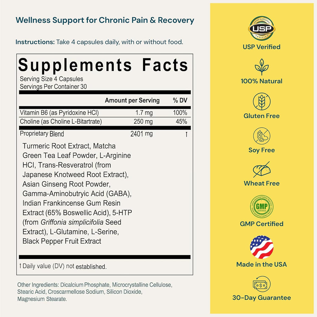 ProleevaMax Suplemento Nutracéutico – Apoyo para Nervios, Músculos y Articulaciones con Cúrcuma, Resveratrol, Ginseng y Boswellia, 13 Ingredientes Naturales, 120 Cápsulas