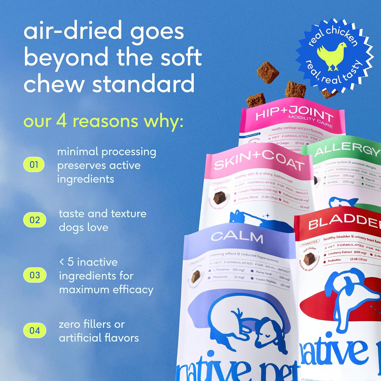 Native Pet Chews para Piel y Pelaje - Omega 3 para Perros - 60 unidades