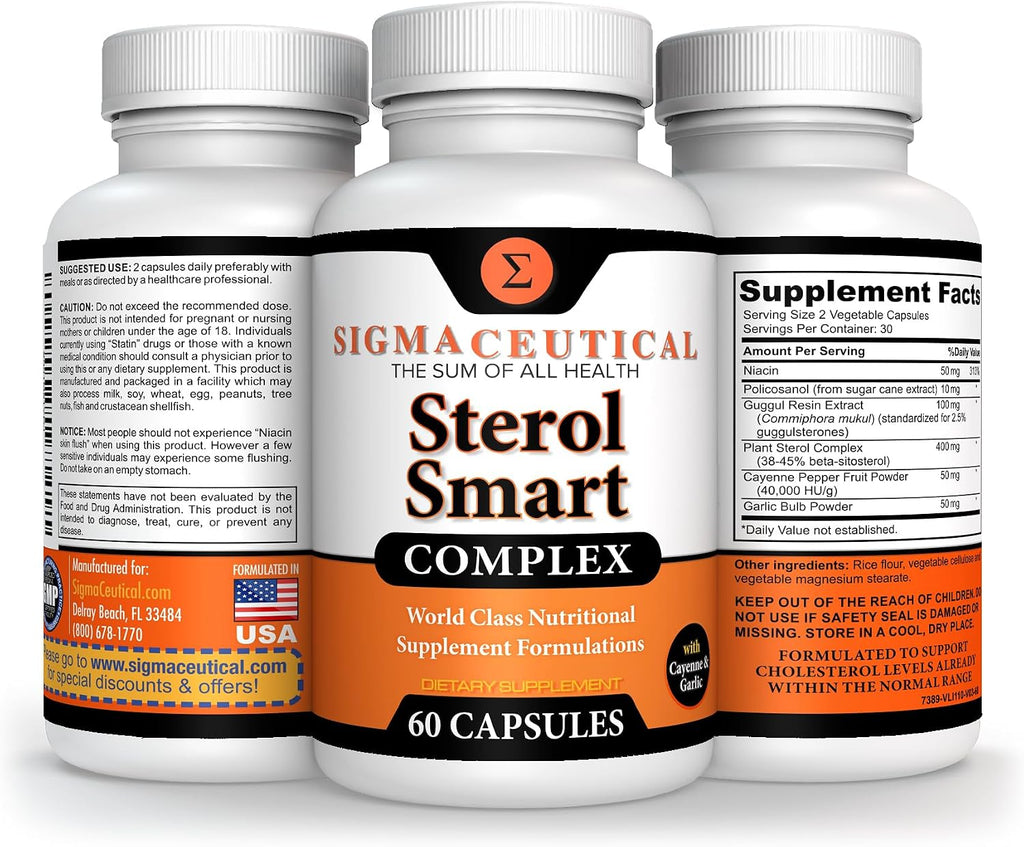 Complejo de Niacina, Beta-Sitosterol, Policosanol, Esteroles Vegetales, Ajo y Cayena - 60 Cápsulas