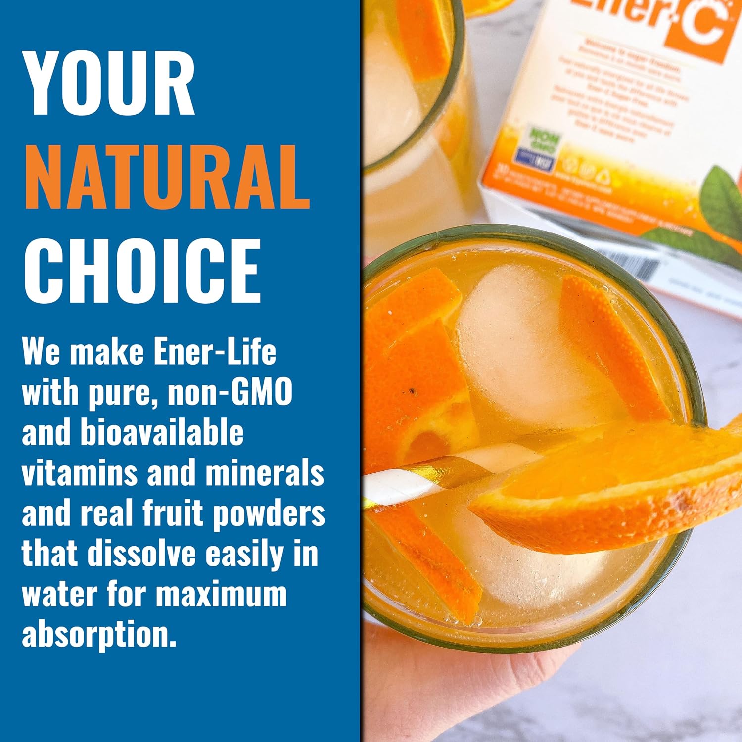 Ener-C Vitamina C 1000mg sin Azúcar y Ener-D Vitamina D3 Naranja Paquete Multivitamínico en Polvo