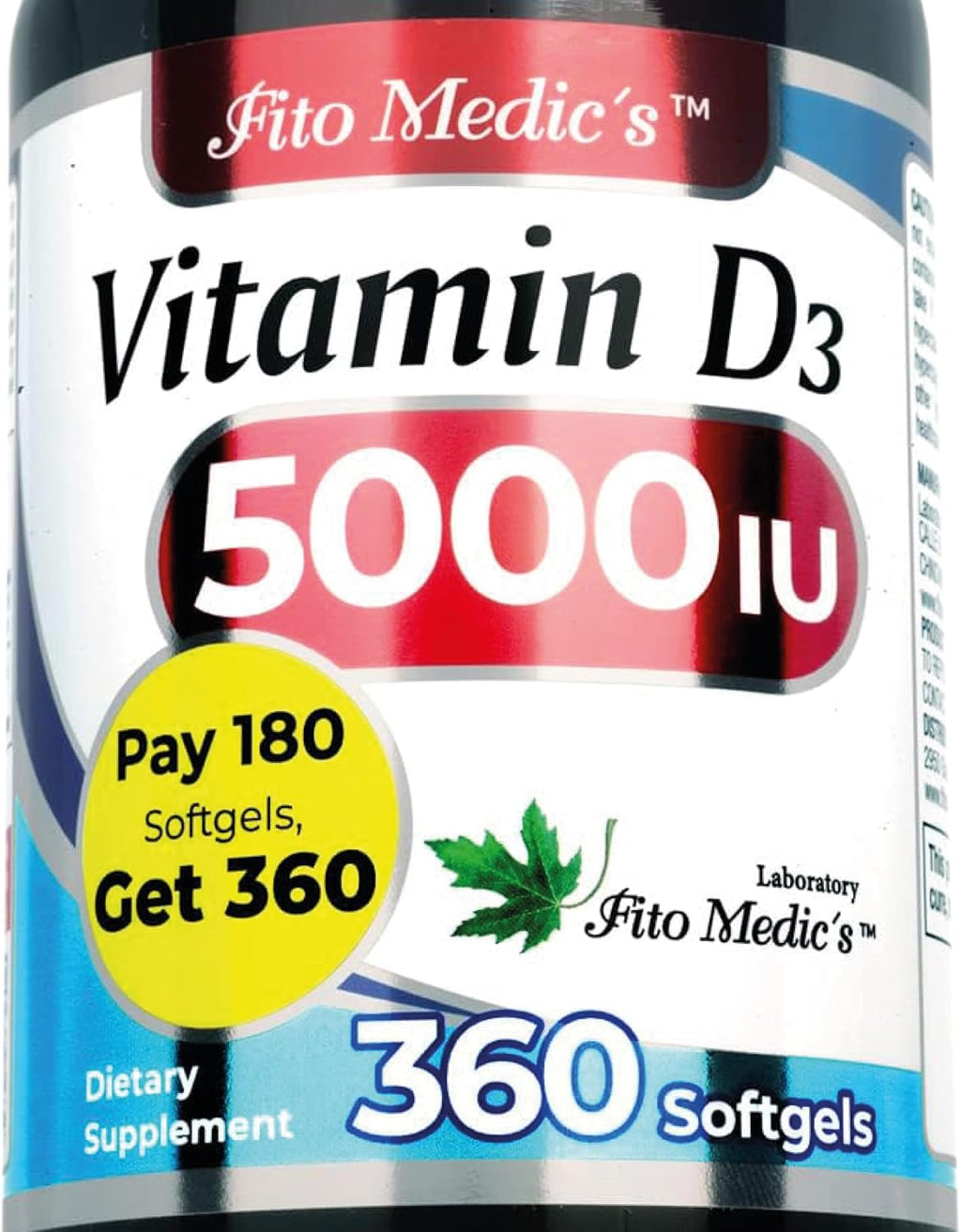 FITO MEDIC'S Lab Vitamina D3 5000 UI – 360 Cápsulas Blandas
