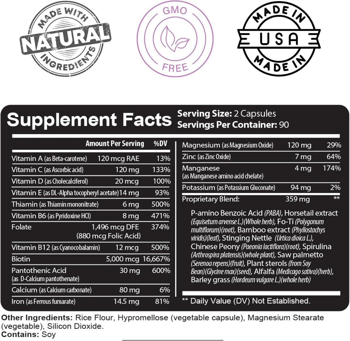 Kaya Naturals Cápsulas para Cabello, Piel y – Vitamina C: contribuye a la formación normal de colágeno para el – Image 3
