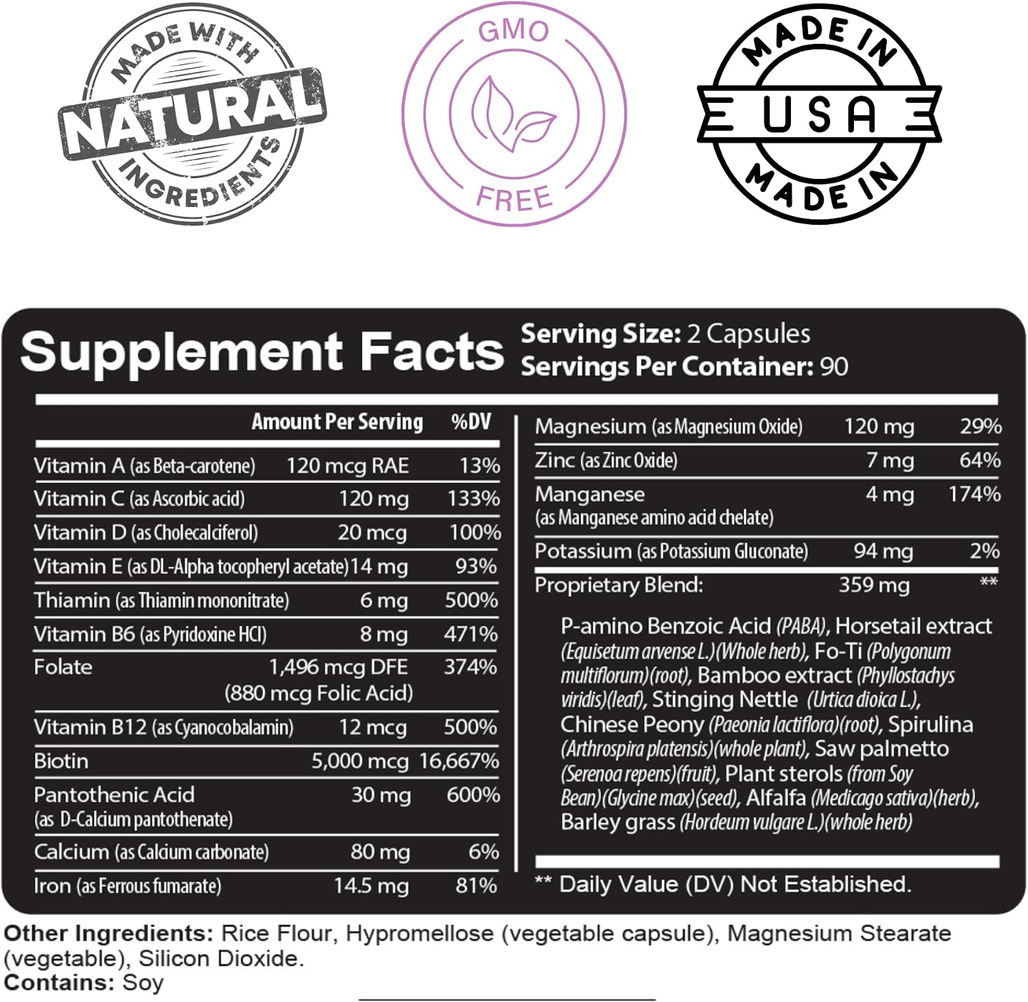 Kaya Naturals Cápsulas para Cabello, Piel y Uñas con Biotina y Vitaminas - 180 Cápsulas