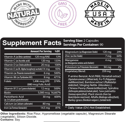 Kaya Naturals Cápsulas para Cabello, Piel y – Vitamina C: contribuye a la formación normal de colágeno para el – Image 3