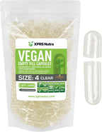 XPRS Nutra Cápsulas Vacías Tamaño 4 - 1000 Unidades - Cápsulas Veganas Pequeñas Transparentes - Cápsulas Vegetarianas para Rellenar - DIY