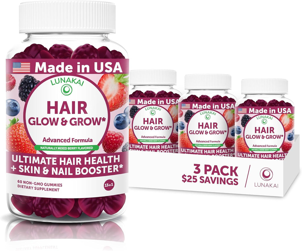 Lunakai Gominolas Super Cabello con Biotina, Zinc, Extracto de Cola de Caballo y Saw Palmetto - 60 unidades
