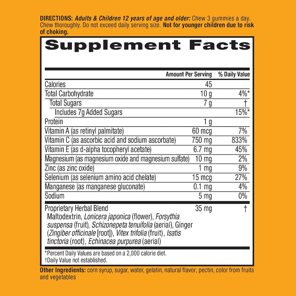 Airborne 750mg Vitamina C Gominolas para Adultos, Sabor Naranja, Sin Gluten, 63 Gominolas (Paquete de 2)