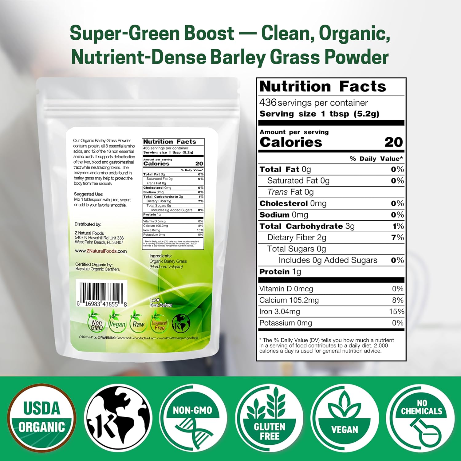 Z Natural Foods Polvo de Hierba de Cebada Orgánica (5 lbs)