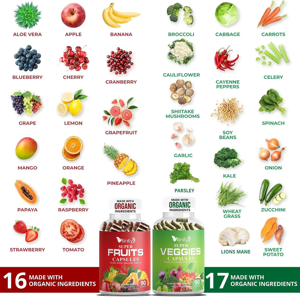 Made with Organic Fruits & Veggies Capsules - Superfood Supplement for Women & Men (30-Day Supply)