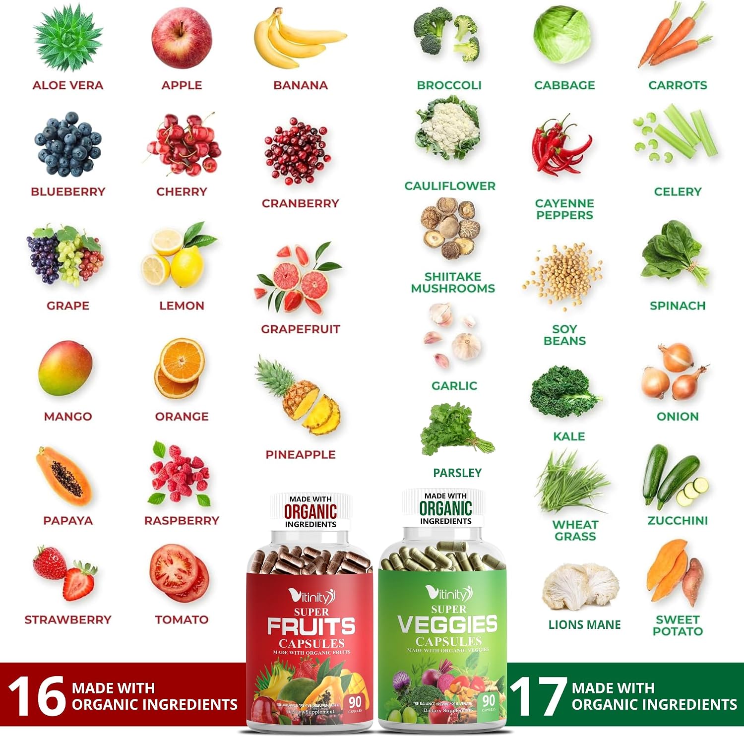 Made with Organic Fruits & Veggies Capsules - Superfood Supplement for Women & Men (30-Day Supply)