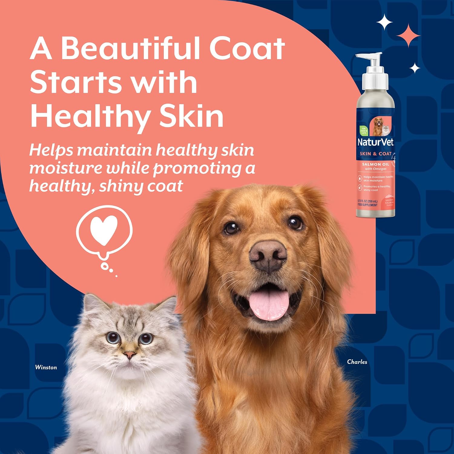 NaturVet – Aceite de Salmón para Perros y Gatos – Apoya la Piel y el Pelaje – Fuente de Omega 3, 6 y 9 (8.75 oz)