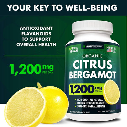 Citrus Bergamot Supplement – 150:1 Extract, 1200mg per Serving, 70% Polyphenols, Italian Sourced, 60 Count, 1 Month Supply, – Image 2