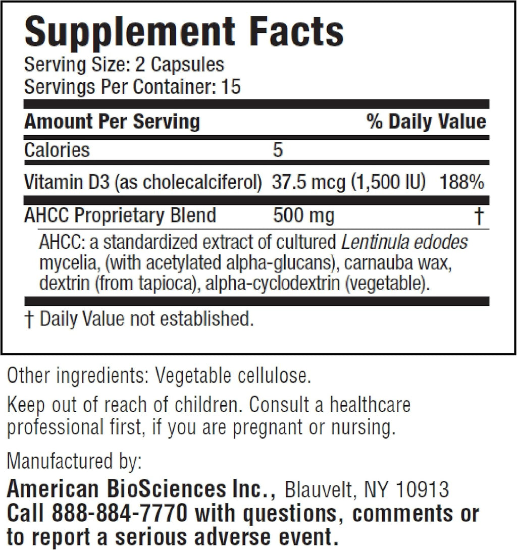 American BioSciences ImmpowerD3 AHCC + Vitamina D3, 30 Cápsulas
