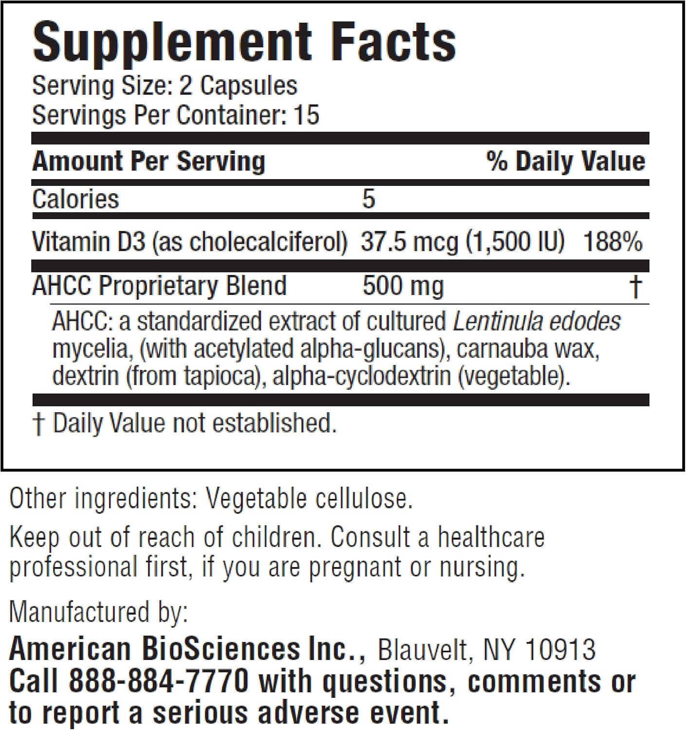 American BioSciences ImmpowerD3 AHCC + Vitamina D3, 30 Cápsulas
