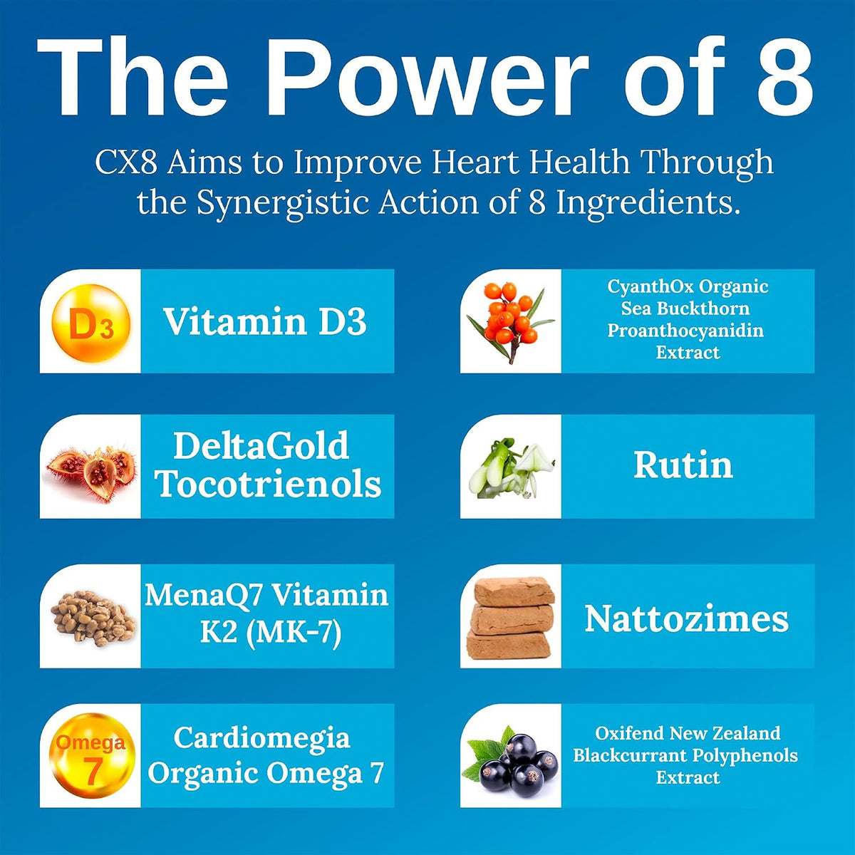 Xtendlife CX8 Suplemento para la Salud Cardíaca con Vitamina K2 MK7, D3, Tocotrienoles y Espino Amarillo - 30 Días – Image 3