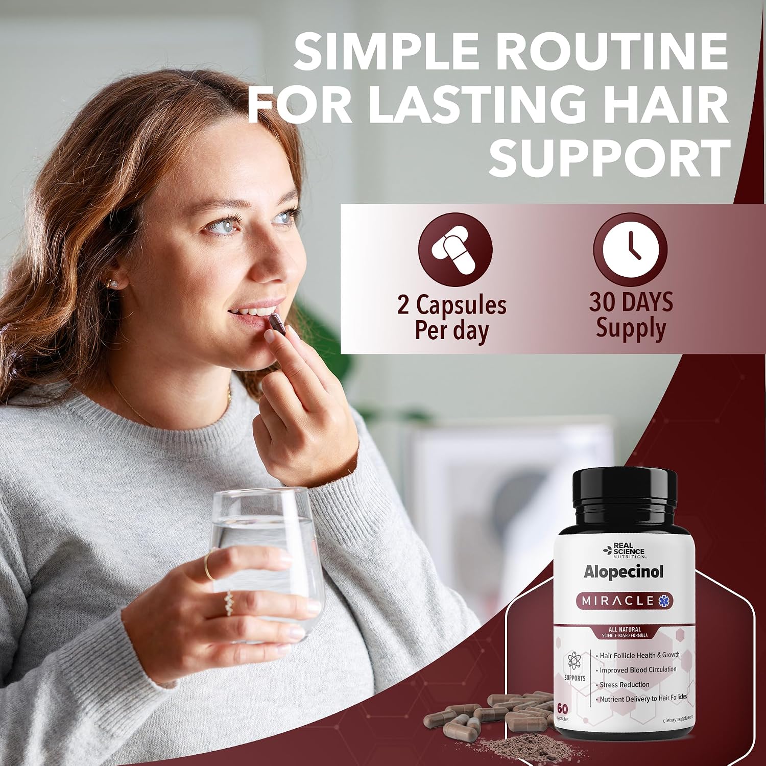 Real Science Alopecinol - Complemento alimenticio para el cabello con Vinitrox, GABA y Vitaminas - 60 cápsulas