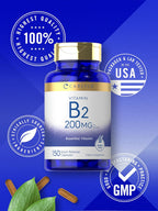 Carlyle Vitamina B2 200mg | 150 Cápsulas | Riboflavina | Sin OGM y Sin Gluten