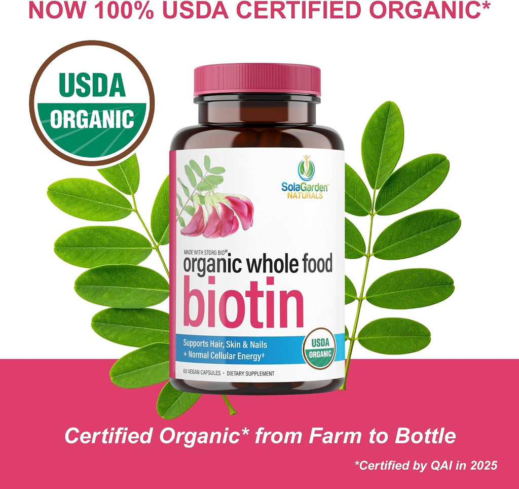 Biotina Orgánica Vegetal 5000 mcg - 60 Cápsulas - SolaGarden Naturals
