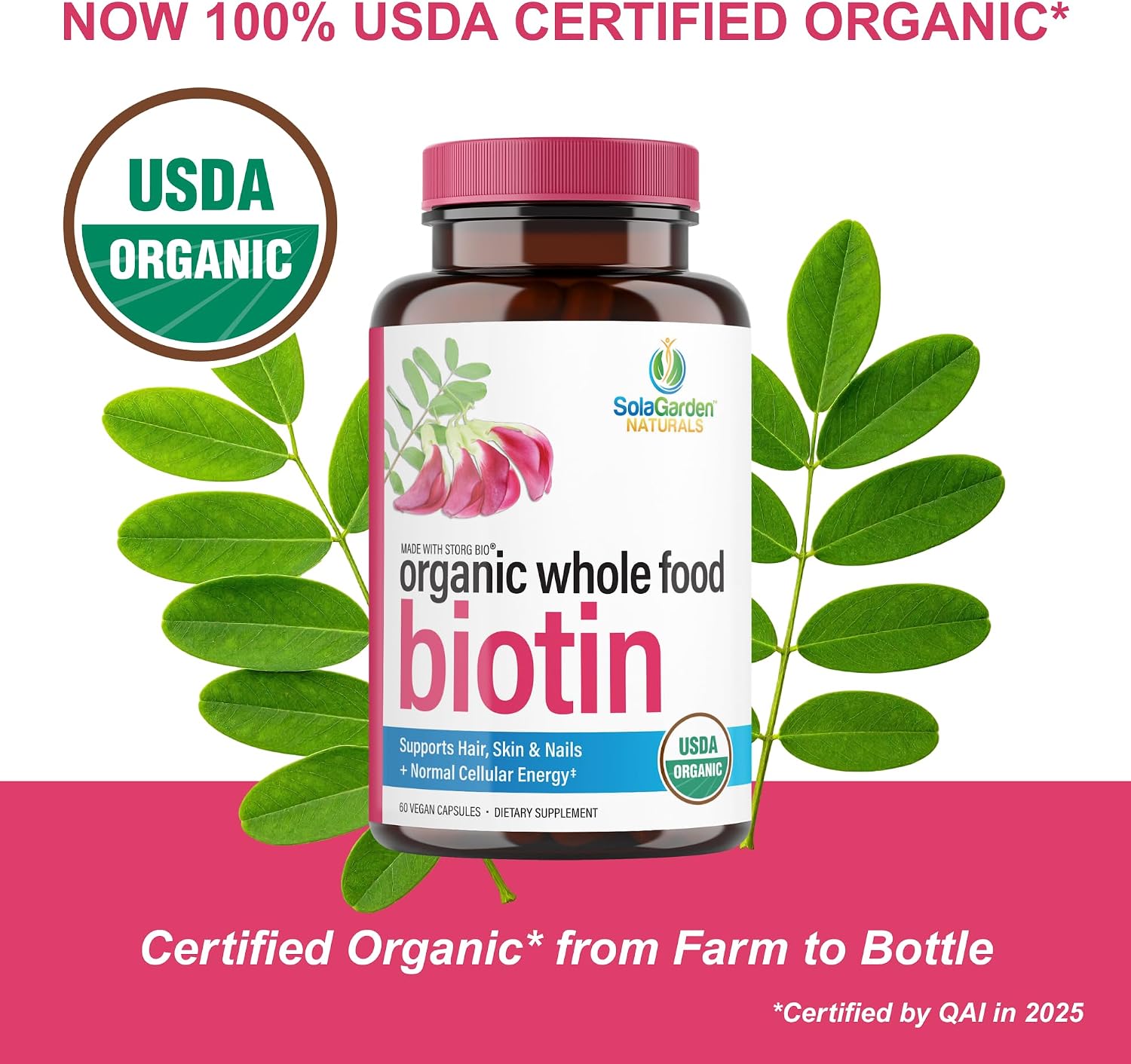 Biotina Orgánica Vegetal 5000 mcg - 60 Cápsulas - SolaGarden Naturals