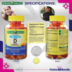 Pack de 2: Gomitas de Vitamina D 50 mcg (2000 UI) Sin Azúcar - Spring Valley + Guía y Pastillero