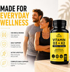 HerbaMe Vitamina D3 5000 UI + K2 con Magnesio Bisglicinato | Salud Ósea, Muscular e Inmune | 90 Cápsulas