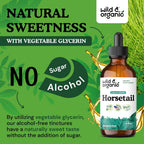 Wild & Organic Tintura de Cola de Caballo - Apoyo para Cabello, Piel y Uñas - Suplemento Líquido Vegano sin Alcohol - 118 ml