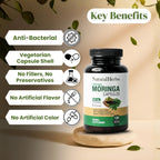 Cápsulas de Moringa Pura - Extracto de Hoja de Moringa para Energía Natural, Digestión y Bienestar Diario | Superfood Verde Vegano | 120 Cápsulas (800mg)