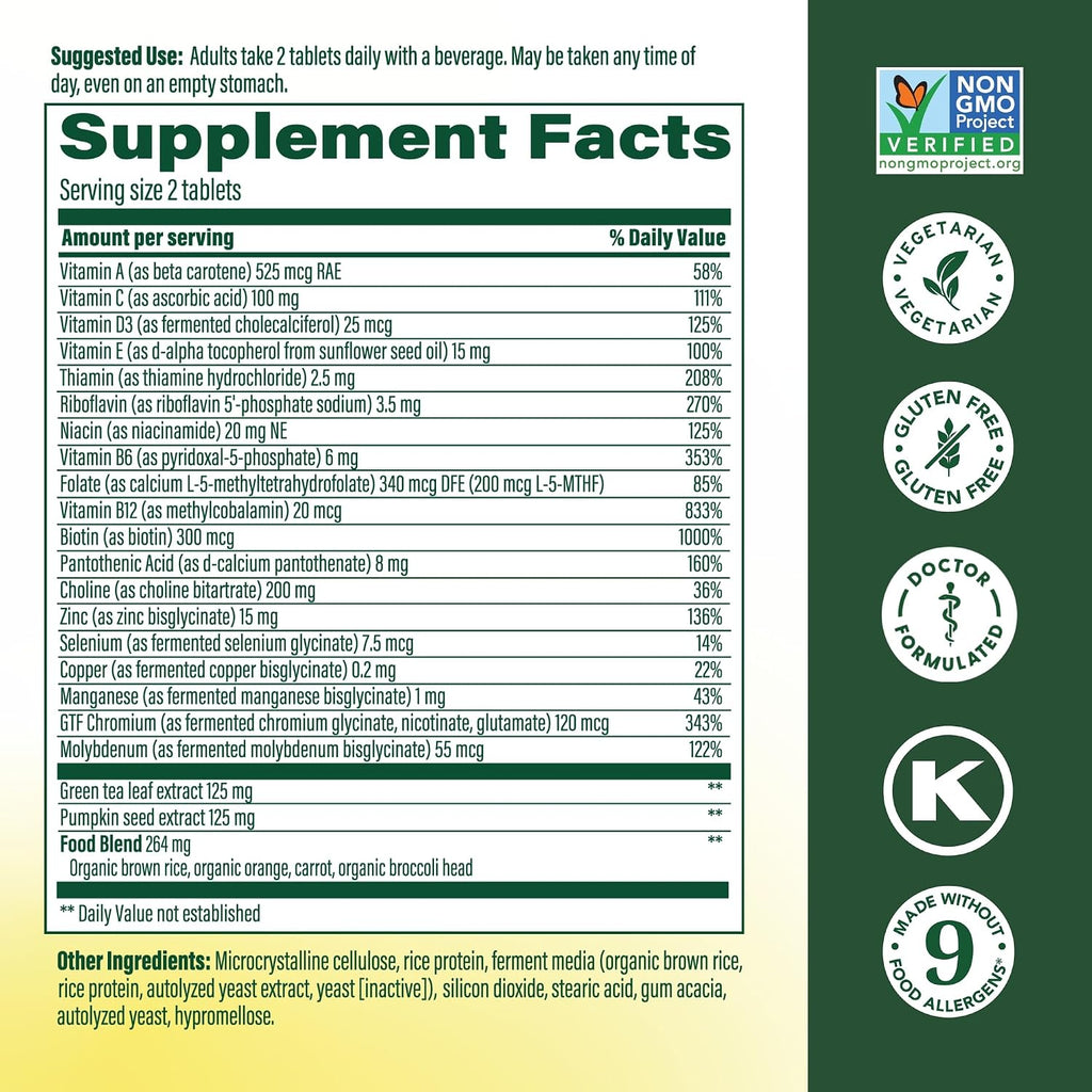 MegaFood Multivitamínico Avanzado para Hombres 55+, Multivitamínico para Hombres 50 Plus, con Metilfolato, B12 Metilada, Colina, Vitamina D, Salud Cerebral y Muscular, Apoyo Inmunológico, Vegetariano - 60 Comprimidos (30 Porciones)