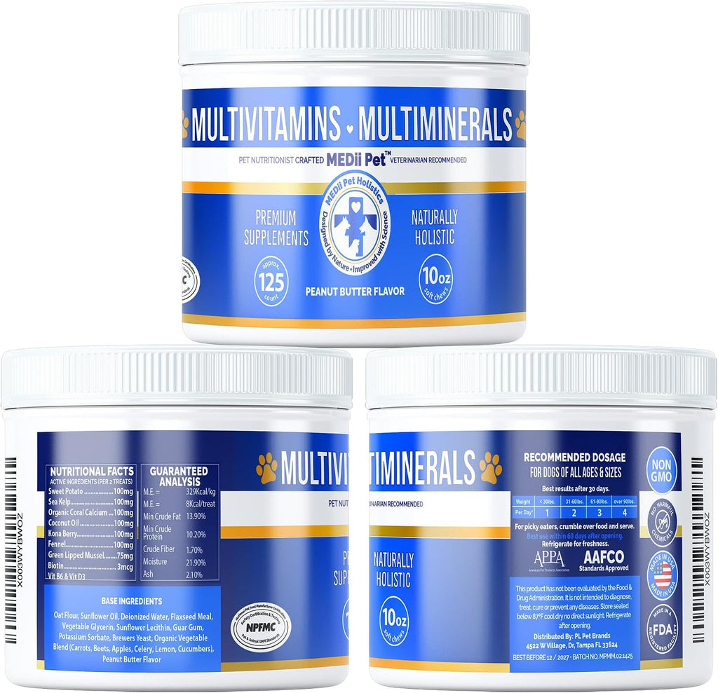MEDii Pet Multivitamínico para Perros con Espirulina y 74 Minerales Orgánicos - 125 comprimidos
