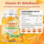 Gominolas de Vitamina B2 400mg - Riboflavina - Pack de 2 - Vegano, Sin Azúcar, Sabor Naranja - 120 Gominolas