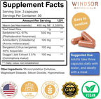 WINDSOR BOTANICALS Suplemento de Colesterol con Bergamota, Niacina, Levadura de Arroz Rojo, Berberina y Aronia - 90 Cápsulas Veganas