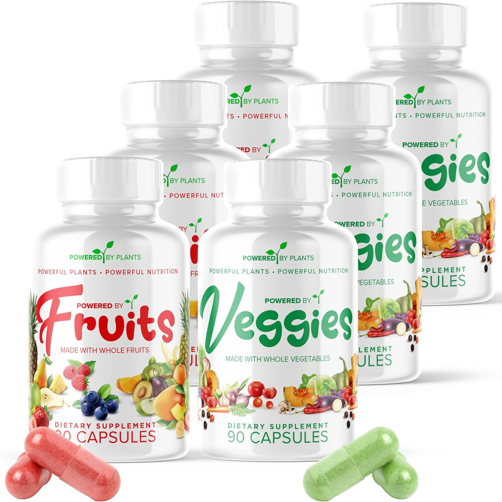 Fruits & Veggies Cápsulas - Superalimento Natural con Vitaminas y Minerales - Suplemento de Frutas y Verduras para Adultos (Paquete de 6, 90 Cápsulas cada uno)