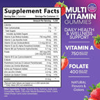 Gominolas Multivitamínicas para Adultos - Complejo Multivitamínico Diario con Vitaminas A, C, D, B12 para Mujeres y Hombres - 120 Gomitas