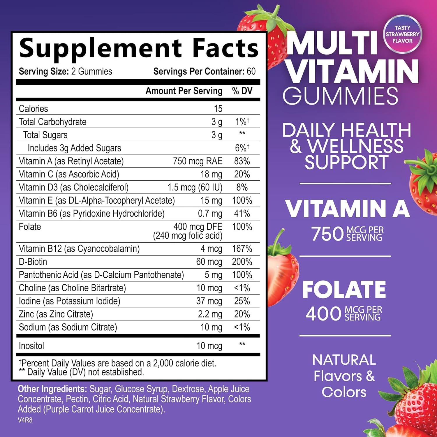 Gominolas Multivitamínicas para Adultos - Complejo Multivitamínico Diario con Vitaminas A, C, D, B12 para Mujeres y Hombres - 120 Gomitas