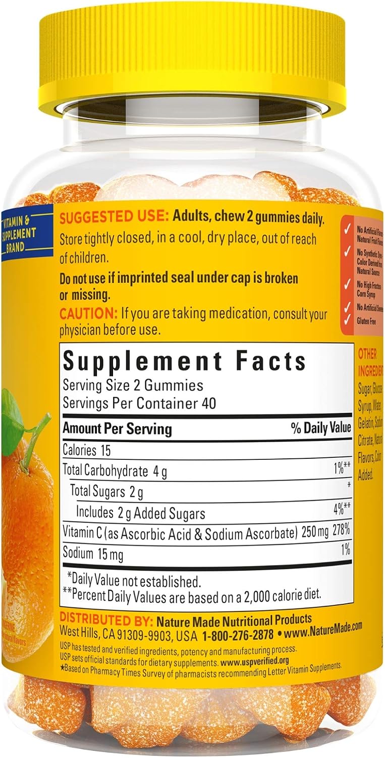 Nature Made Vitamin C 250 mg Gummies - 80 Tangerine Flavored Gummies
