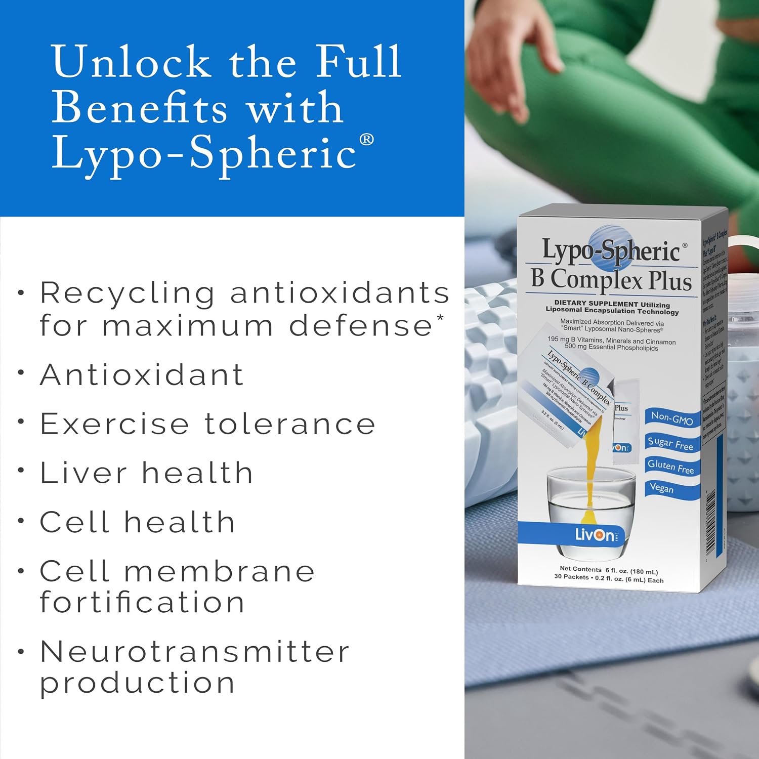 LivOn Laboratories Lypo-Spheric B Complex Plus – 30 Sobres – 195 mg de Vitaminas B, Minerales y Canela por Sobre – Encapsulación Liposomal para Máxima Biodisponibilidad – Paquete de 2