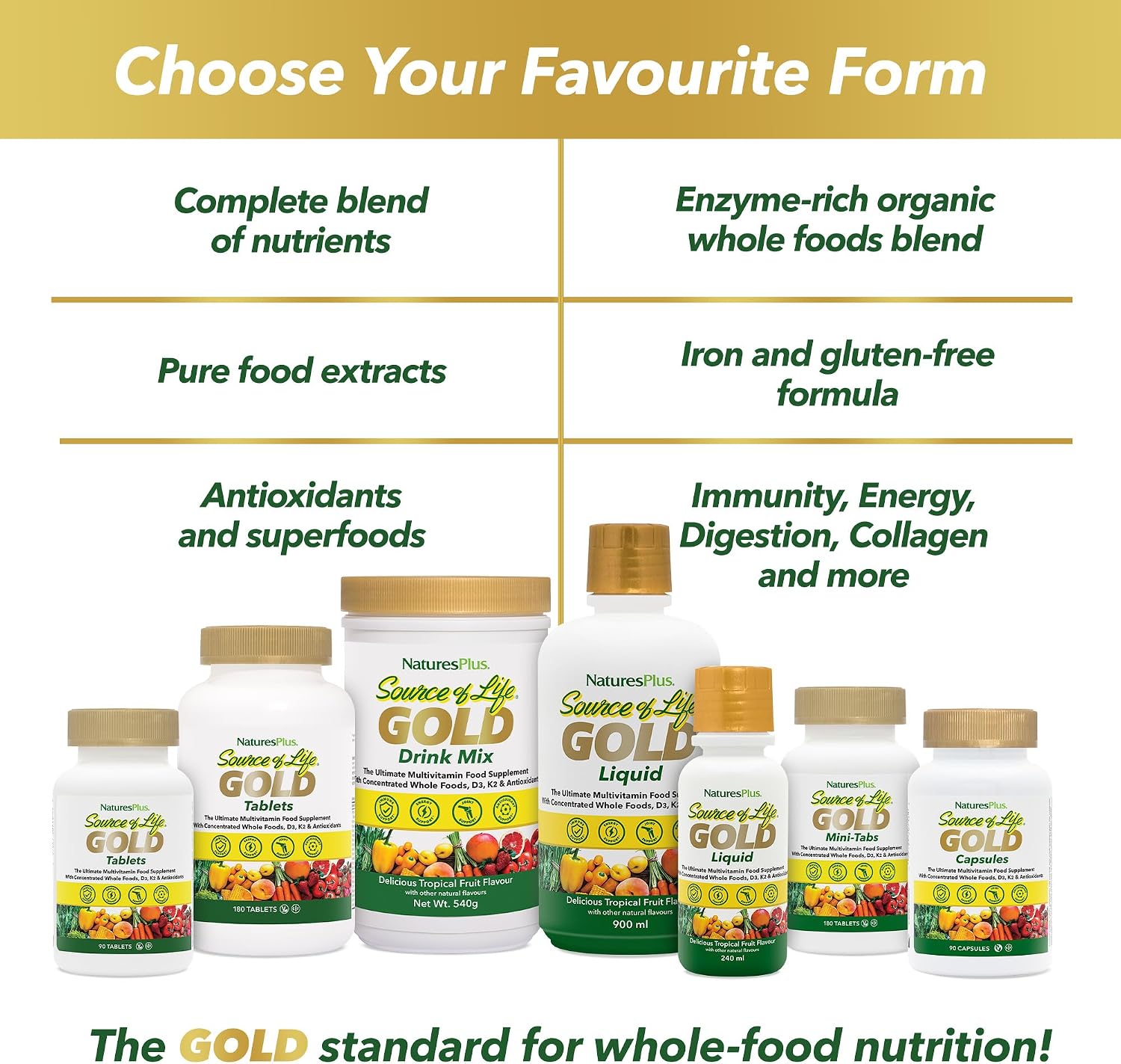 NaturesPlus Source of Life GOLD Multivitamínico - 180 Mini-Comprimidos