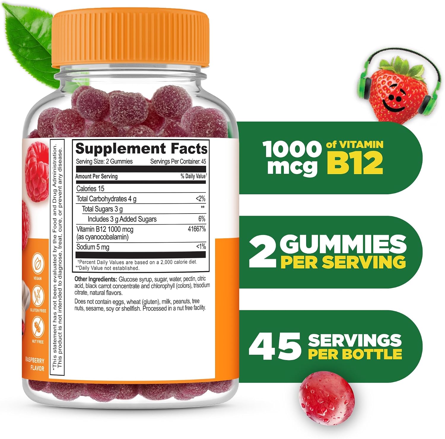 Lifeable Vitamina B12 para Niños | 1000 mcg | Gominolas de Vitamina B12 con Sabor a Frambuesa | Sin Gluten, Vegano | Apoyo para la Energía, el Estado de Ánimo y el Sistema Nervioso | 90 Gominolas