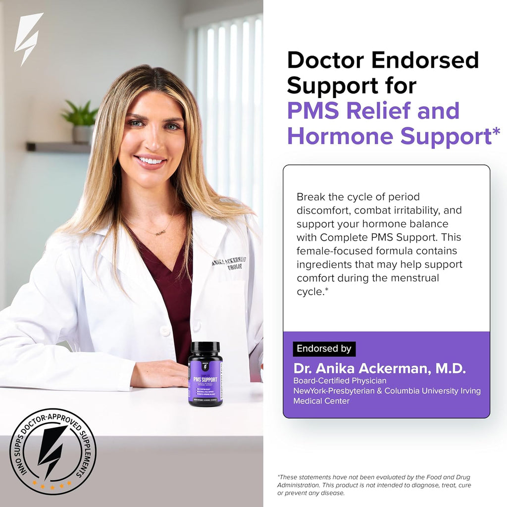 Inno Complete PMS Support - Suplemento para el síndrome premenstrual con sauzgatillo, vitamina B6 y calcio (28 cápsulas)