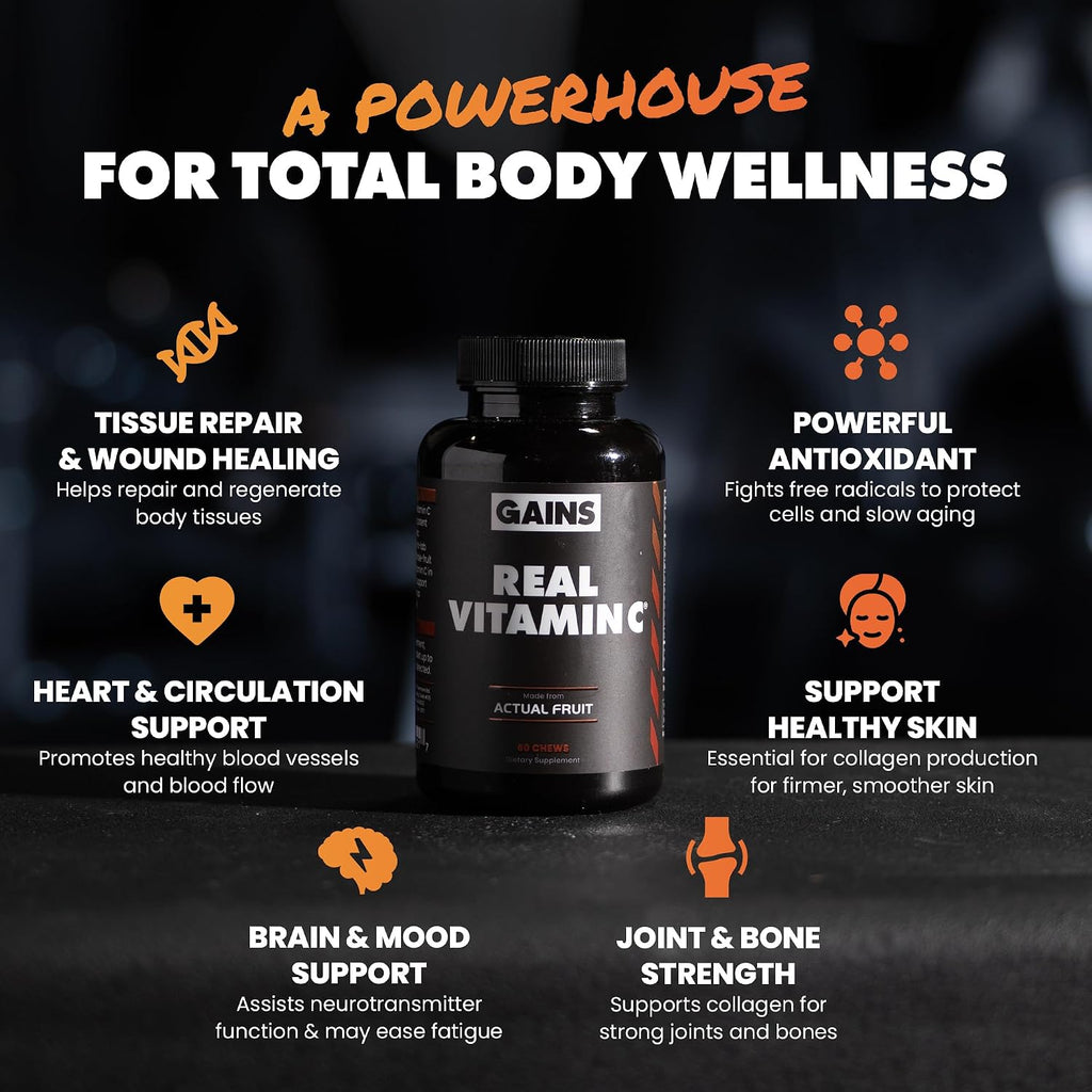 Gains in Bulk Real Vitamin C Masticable con Bioflavonoides Cítricos, 60 Comprimidos