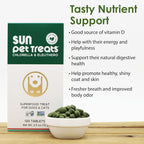 Sun Chlorella Sun Premios para Mascotas - Suplemento verde superfood para perros y gatos - 120 premios