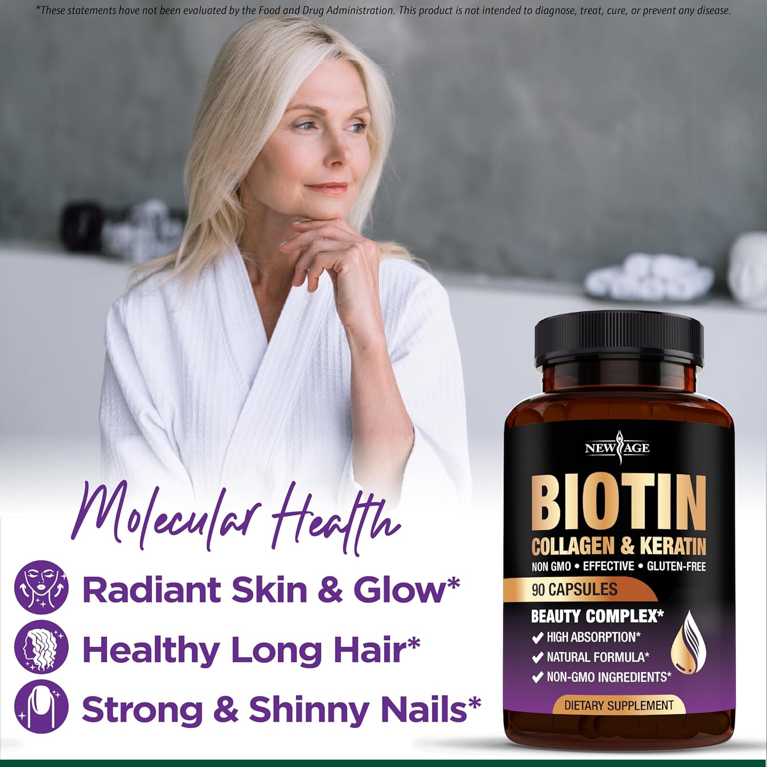 NEW AGE Biotina con Colágeno, Queratina y Ácido Hialurónico - 270 Cápsulas