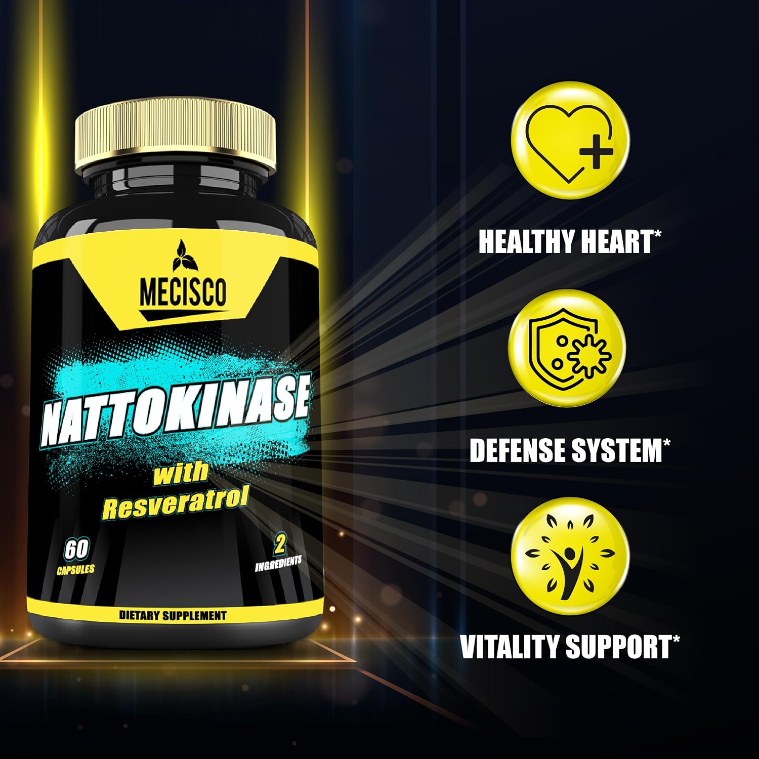 Mecisco Nattokinase con Trans-Resveratrol - 60 Cápsulas - No OGM, Sin Gluten