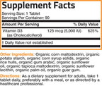 Bronson Vitamin D3 5000 IU USDA Certified Organic - 90 Tablets