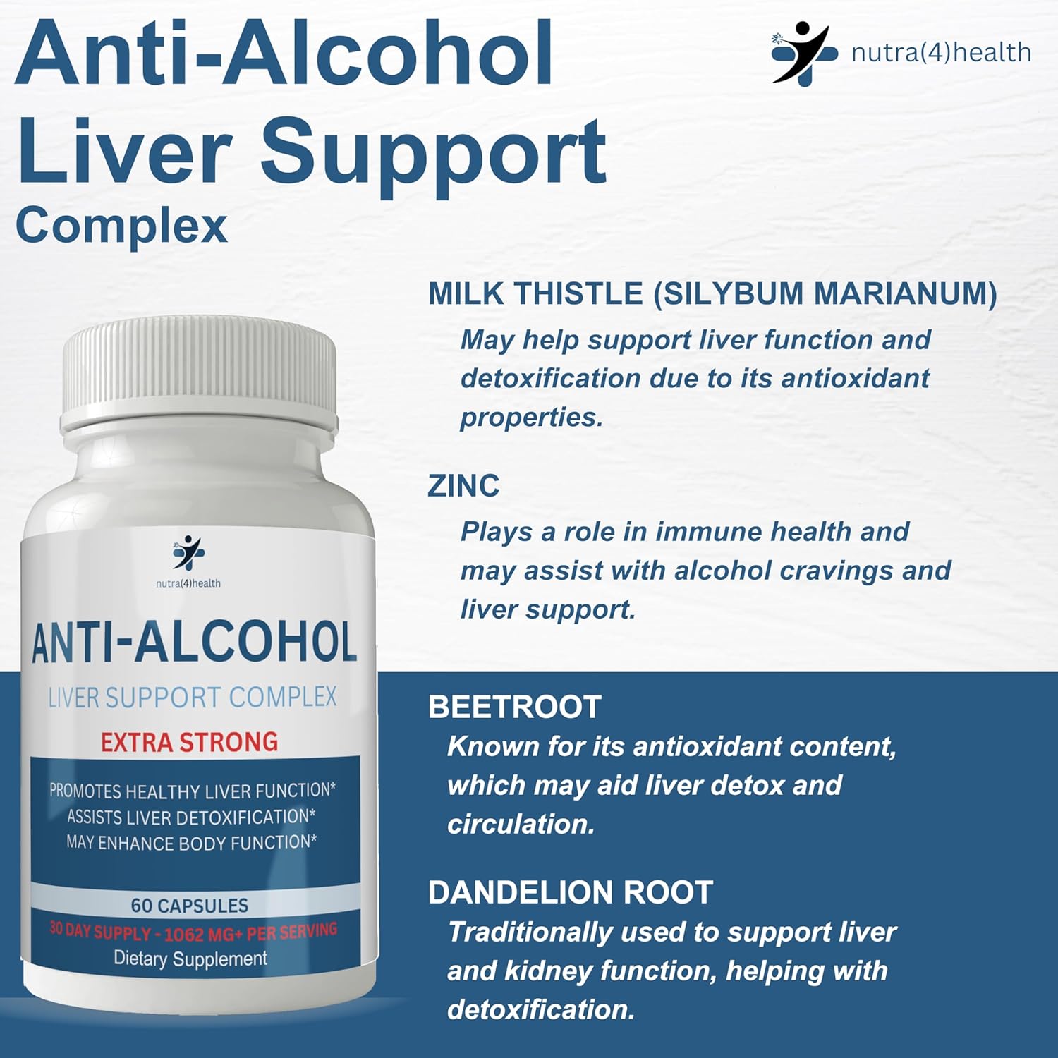 Suplemento Anti Alcohol Craving, Complejo Anti-Alcohol, 60 Cápsulas para Reducir Antojos